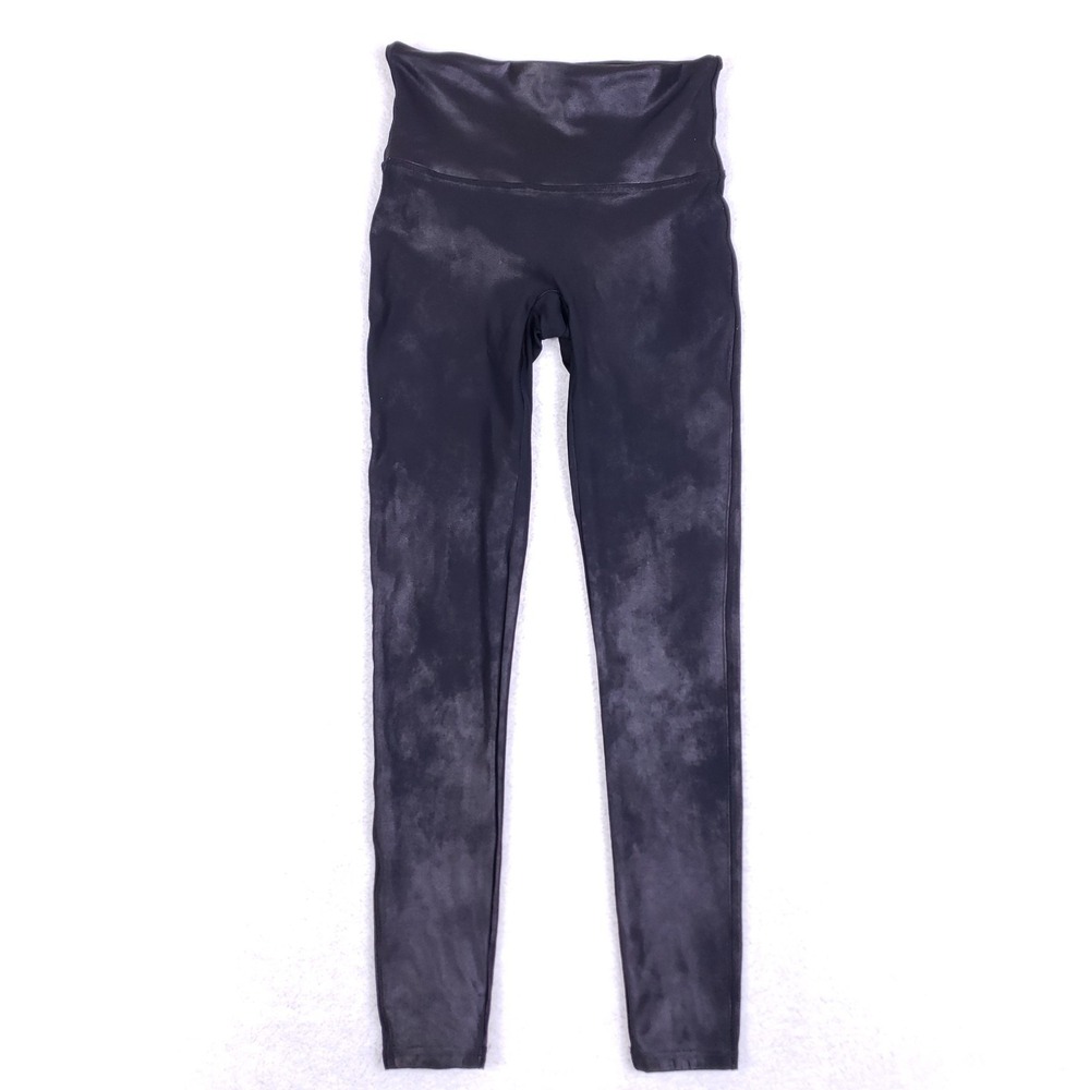 Spanx Faux Leather Leggings‎ L Black High Rise Shimmer Compression Workout